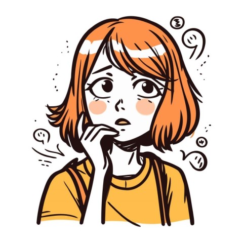 Illustration of a young woman smoking a cigarette. Vector illust