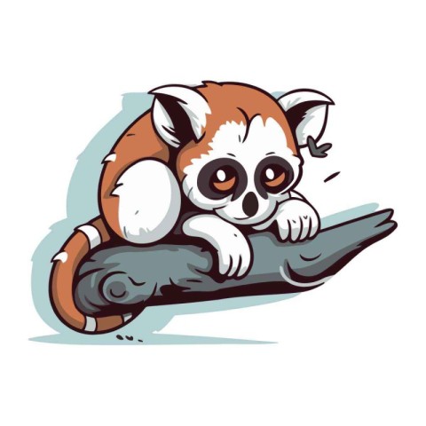 Cute cartoon lemur sitting on a branch. Vector illustration.