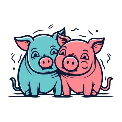 Vector illustration of two cute pigs in love. Isolated on white