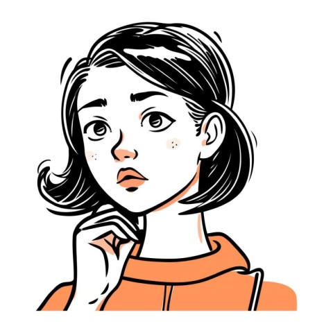 Beautiful young woman thinking about something. Vector illustrat