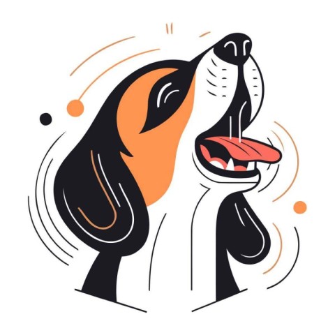 Vector illustration of a dog with a bone in his mouth and tongue