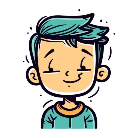 Vector illustration of a cartoon boy with green hair and blue ey