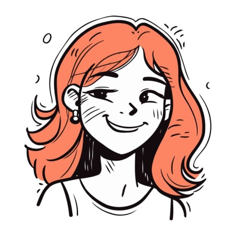 Portrait of a happy girl with red hair. Vector illustration.