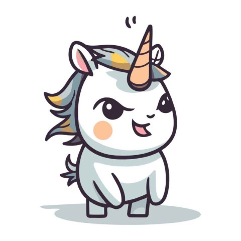 Cute unicorn cartoon character. Vector illustration isolated on