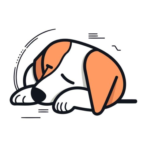 Cute dog sleeping on the floor. Vector line art illustration.