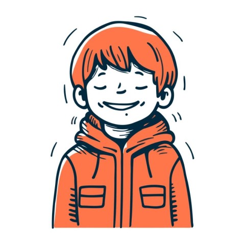 Smiling boy in warm jacket. Vector illustration on white backgro