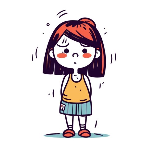 Angry little girl cartoon character. Vector illustration in a fl