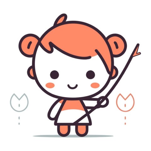 Cute little girl holding a fishing rod. Vector illustration in l