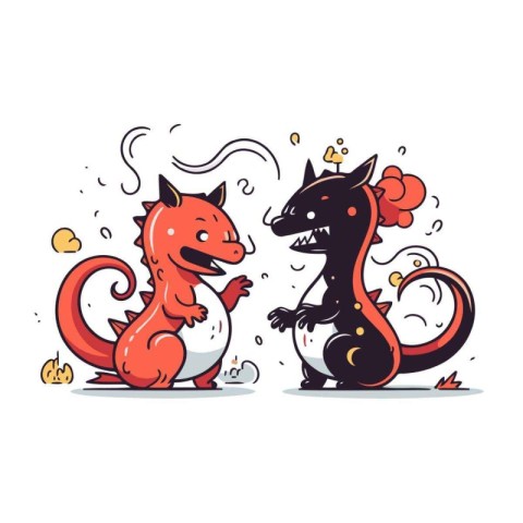 Vector illustration of two cute dragons in love. Isolated on whi