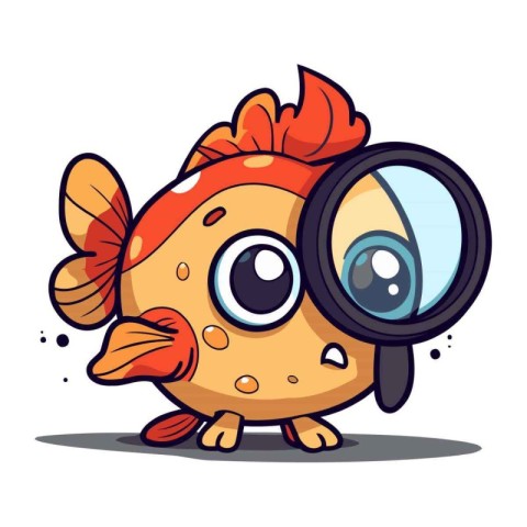 Fish with magnifying glass character cartoon vector illustration