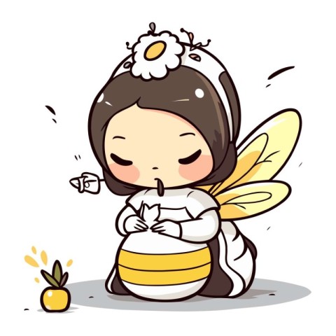 Illustration of a Cute Little Girl Posing with a Honey Bee