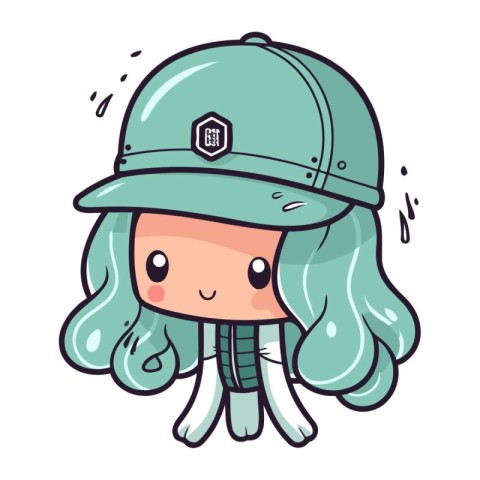 Cute girl in a military cap. Cartoon style. Vector illustration.