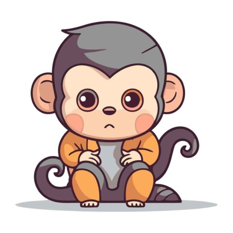 Cute monkey cartoon character vector illustration. Cute little m