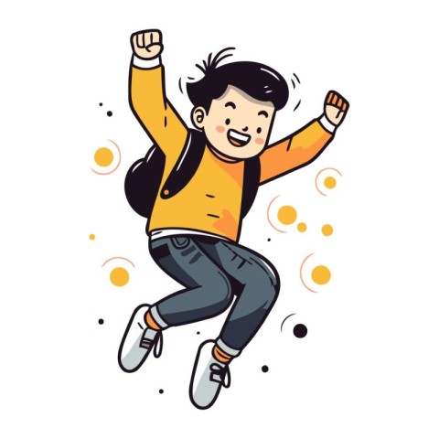 Happy boy jumping in the air. Vector illustration on white backg