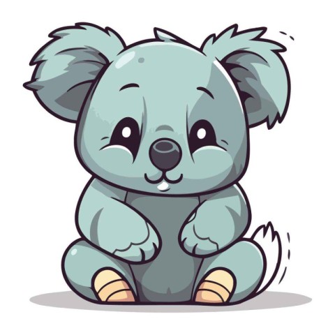 Cute cartoon koala sitting on white background. Vector illustrat