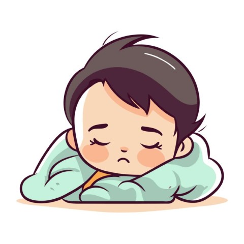 Illustration of a Cute Little Boy Sleeping on His Pillow