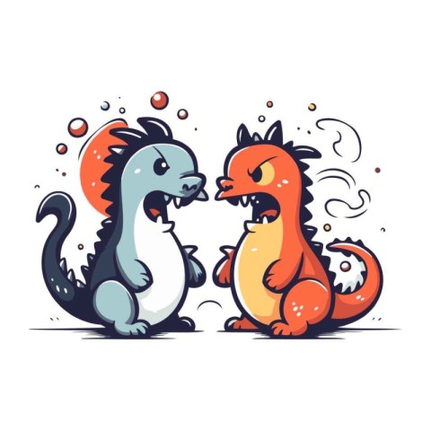 Cute cartoon couple of dragons. Vector illustration isolated on