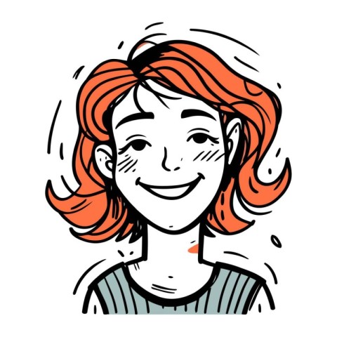 Smiling woman with red hair. Vector illustration in sketch style