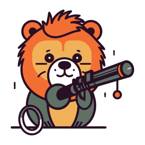 Cute bear with telescope. Vector illustration in flat cartoon st