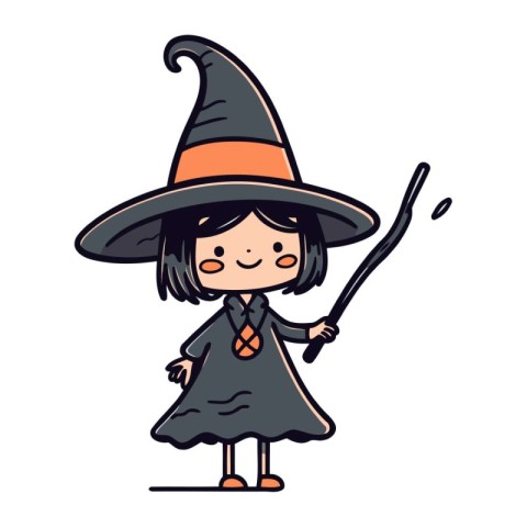 Cute cartoon witch. Vector illustration. Isolated on white backg