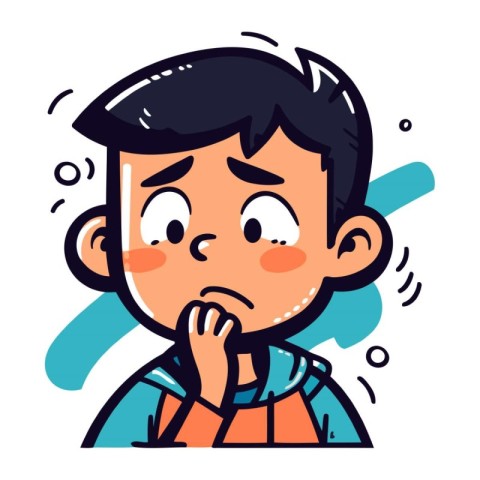 Cute boy thinks about something. Vector illustration in cartoon