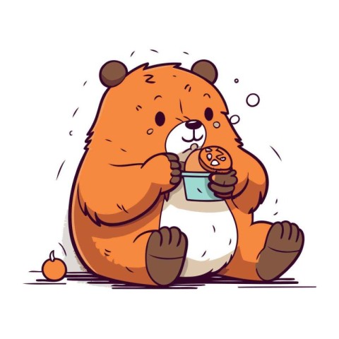 Cute cartoon beaver with a cup of coffee. Vector illustration.