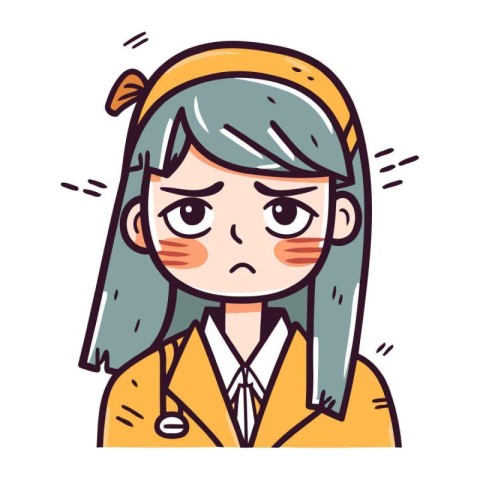 Angry woman in school uniform. Vector illustration in cartoon st