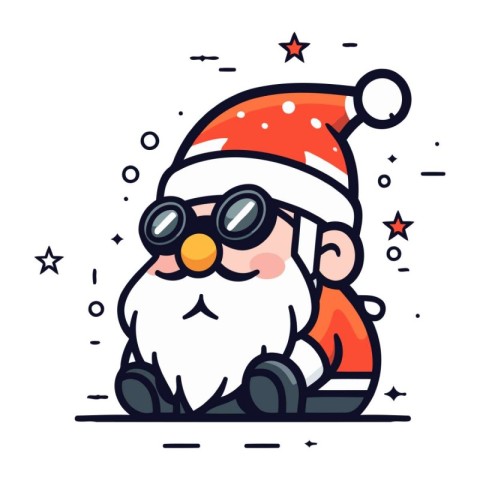 Cute Santa Claus with binoculars. Vector illustration in flat st