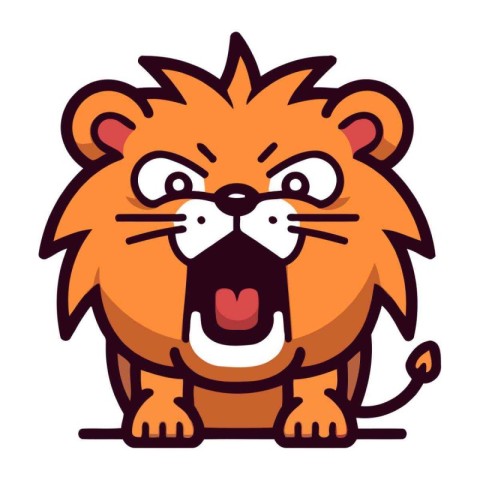 Cute cartoon lion. Vector illustration on white background. Isol