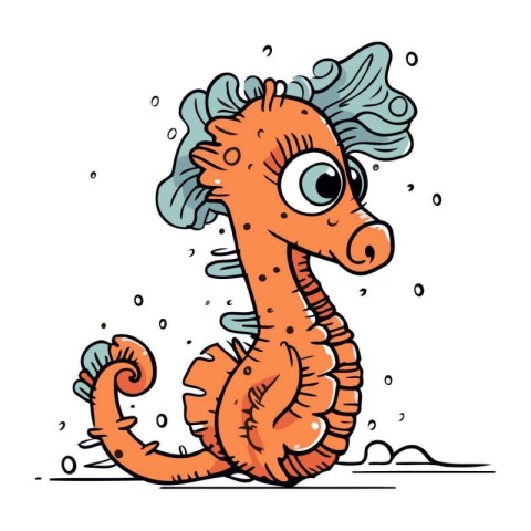 Cartoon sea horse. Vector illustration isolated on a white backg