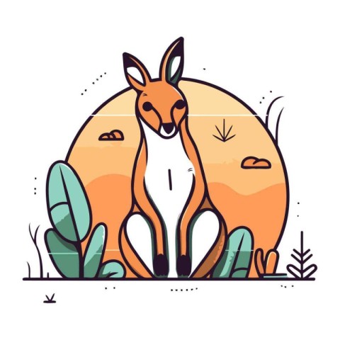 Kangaroo in the wild. Vector illustration in flat style.