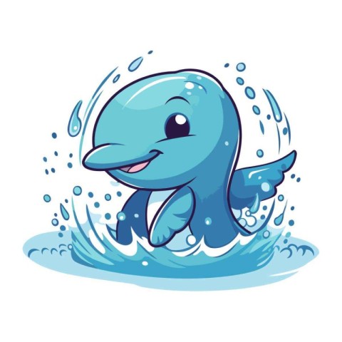 Cute cartoon dolphin jumping out of the water. vector illustrati