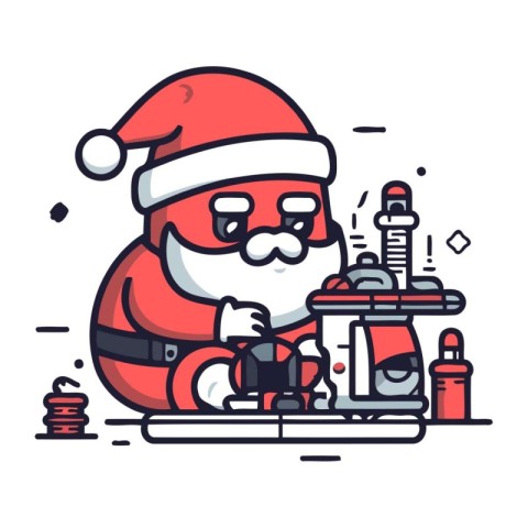 Santa Claus with a microscope. Vector illustration in thin line