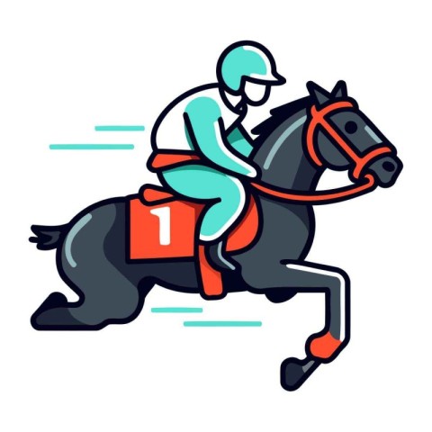 Horse jockey riding on racecourse. flat vector illustration.