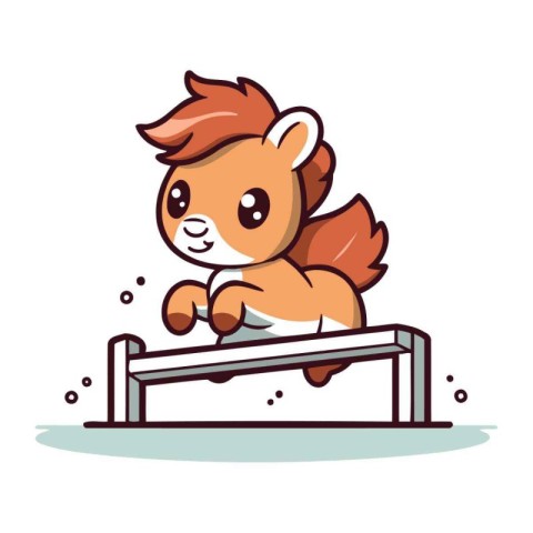 Cute little squirrel jumping over obstacle. Vector cartoon chara