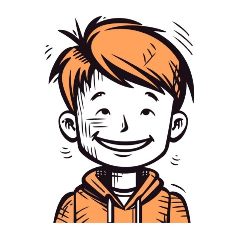 Smiling boy with short hair. Vector illustration in sketch style