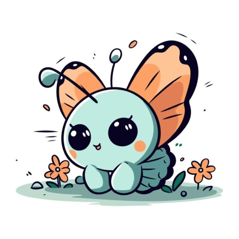 Cute butterfly with flowers. Vector illustration of a cartoon ch