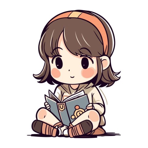 Girl reading a book. Cute cartoon girl. Vector illustration.