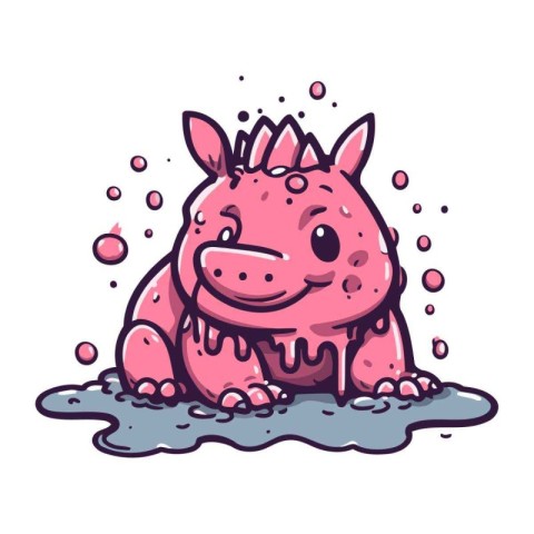 Cute pink hippo. Vector illustration isolated on white backgroun