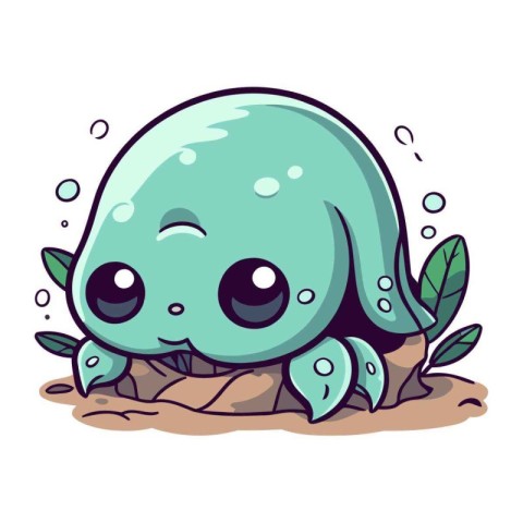 Illustration of a Cute Cartoon Sea Monster in the Sand.