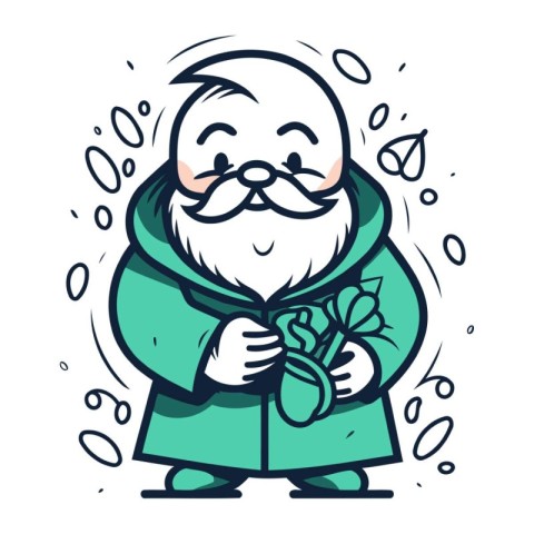 Funny Santa Claus with a beard in a green coat. Vector illustrat