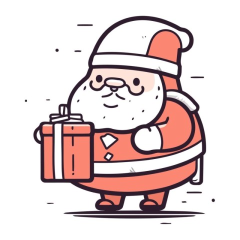 Santa Claus holding a gift box. Vector illustration in cartoon s