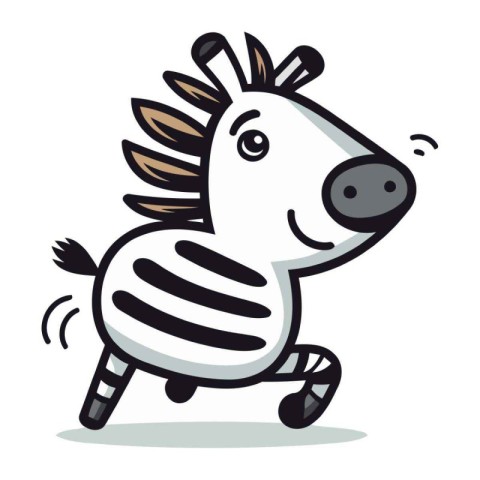 Zebra running cartoon vector illustration. Cute zebra character.