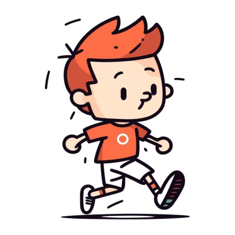 Running boy cartoon vector illustration. Cute cartoon boy joggin