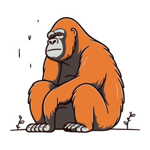 Gorilla sitting. sketch for your design. Vector illustration.