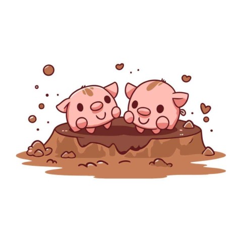 Vector illustration of cute piggy in the mud on white background