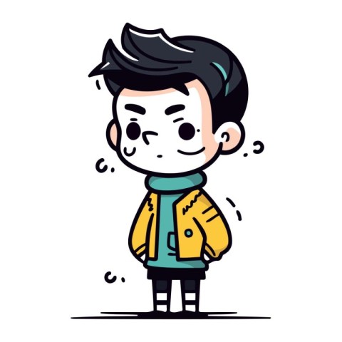 Vector illustration of a cartoon boy wearing winter clothes. Fla