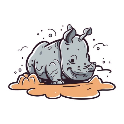 Cartoon rhinoceros. Vector illustration on white background.