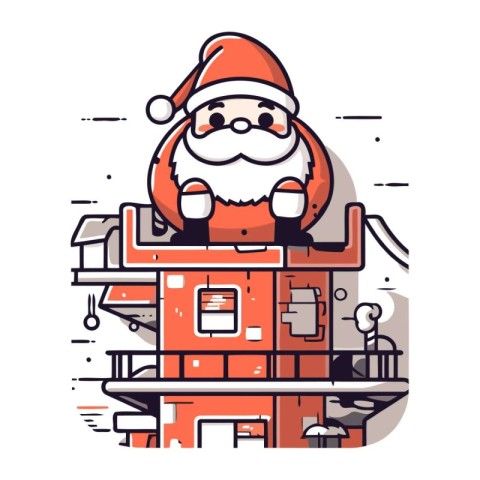 Santa Claus working on a christmas tree. Vector flat illustratio