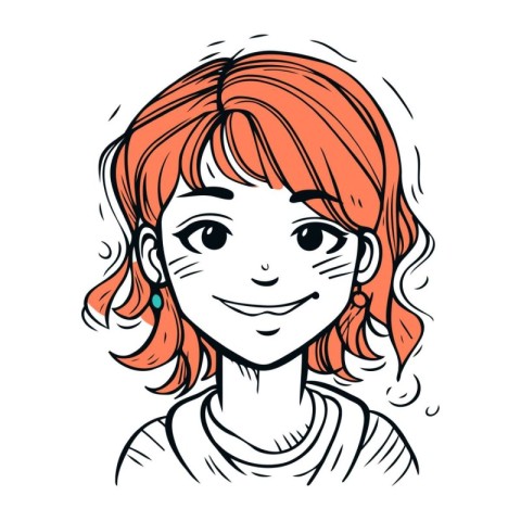 Beautiful redhead girl with freckles. Vector illustration.